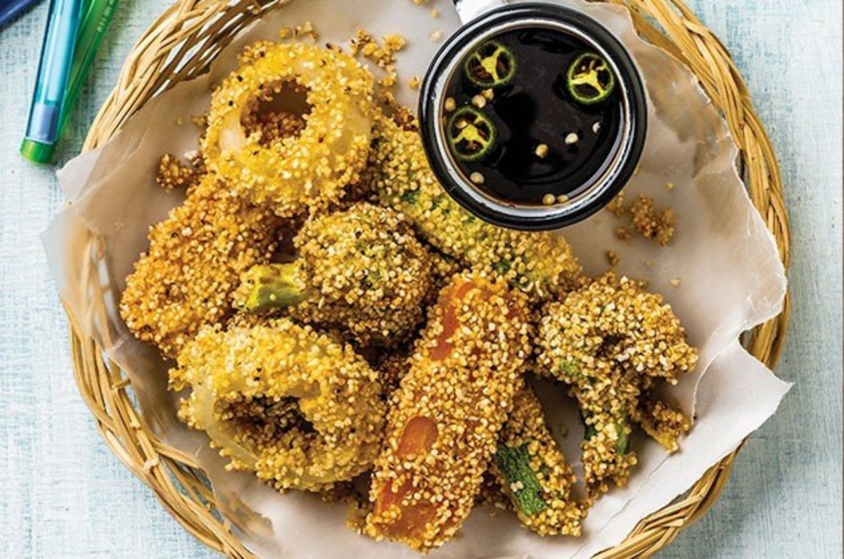 Verduras de tempura con amaranto