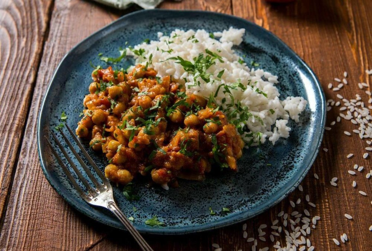 Arroz con garbanzos, brócoli y calabaza