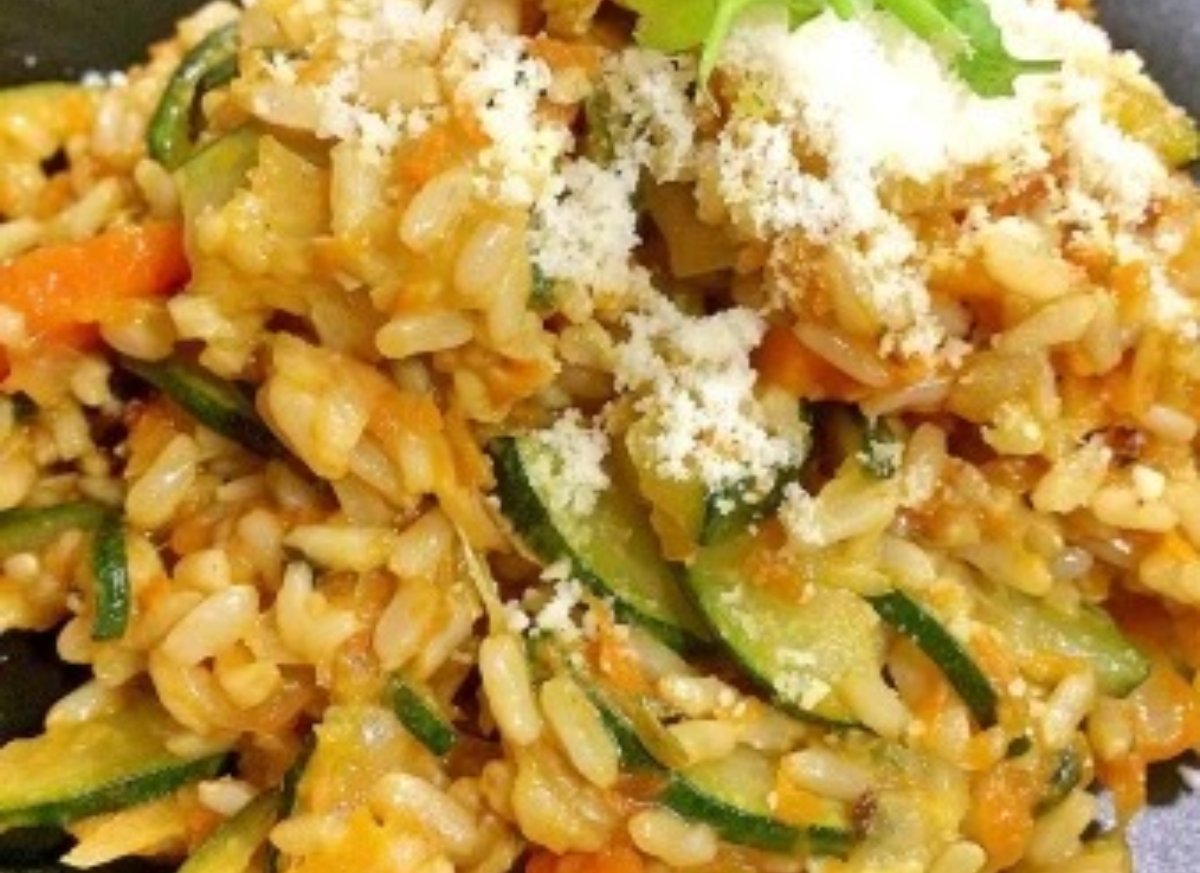 Arroz integral con calabaza y calabacín