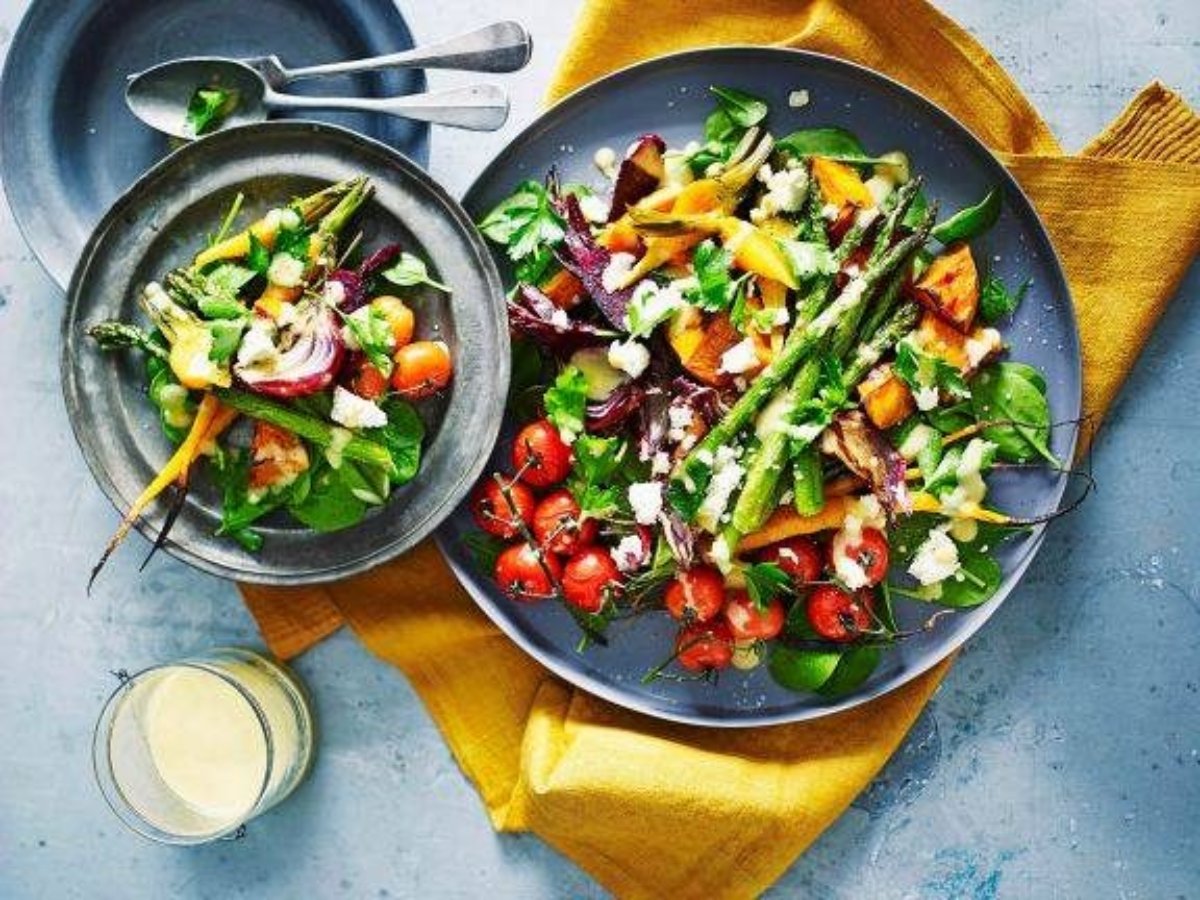 Verduras al horno con aderezo de mostaza y ajo