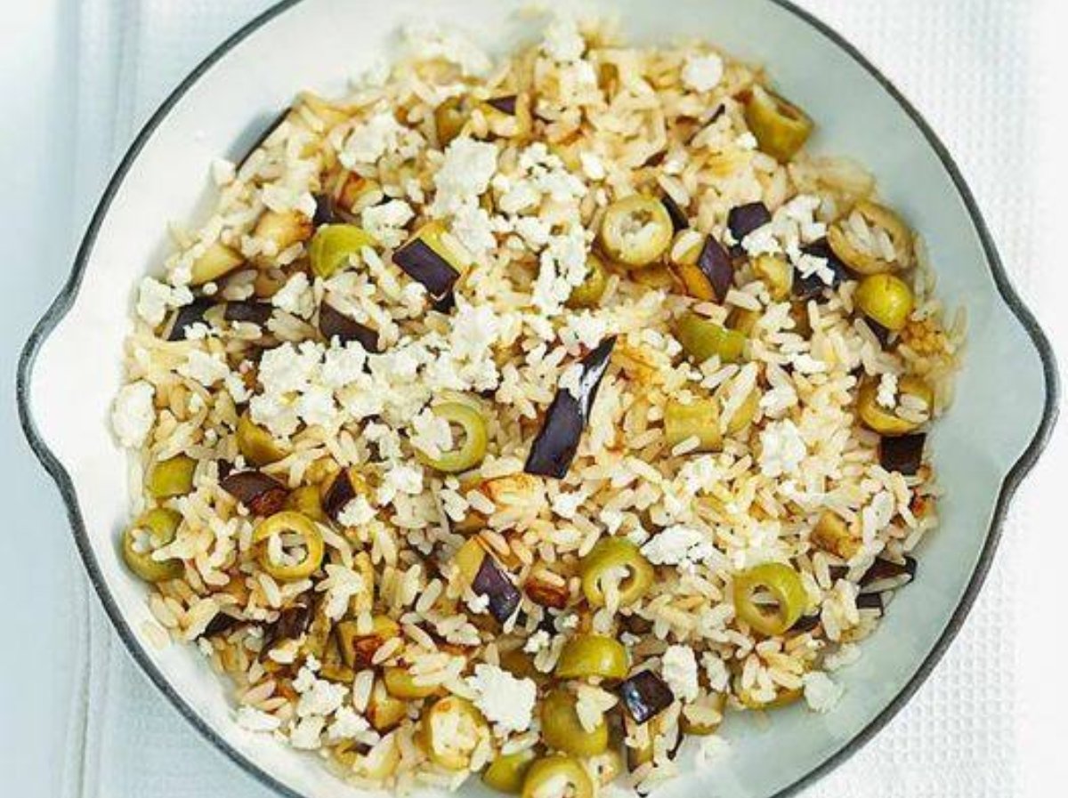 Sartén de arroz y berenjenas