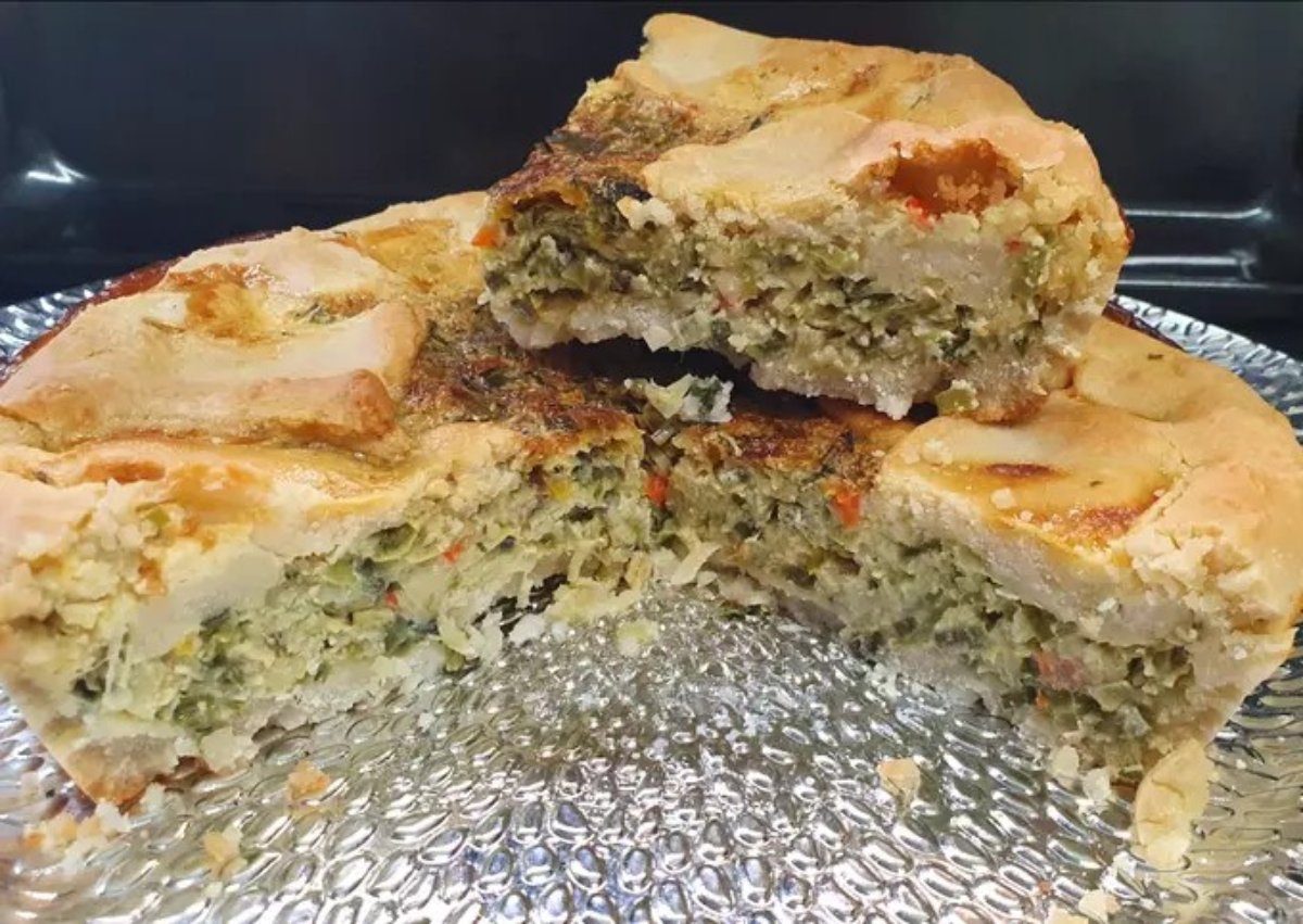 Tarta de puerro con masa de harina de arroz y fécula de maíz