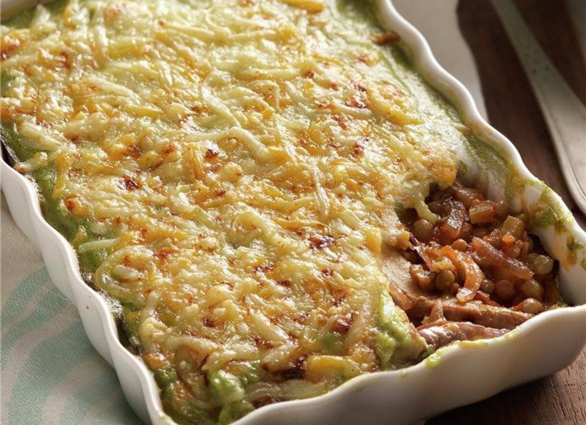 Musaka de lentejas con bechamel de calabacín