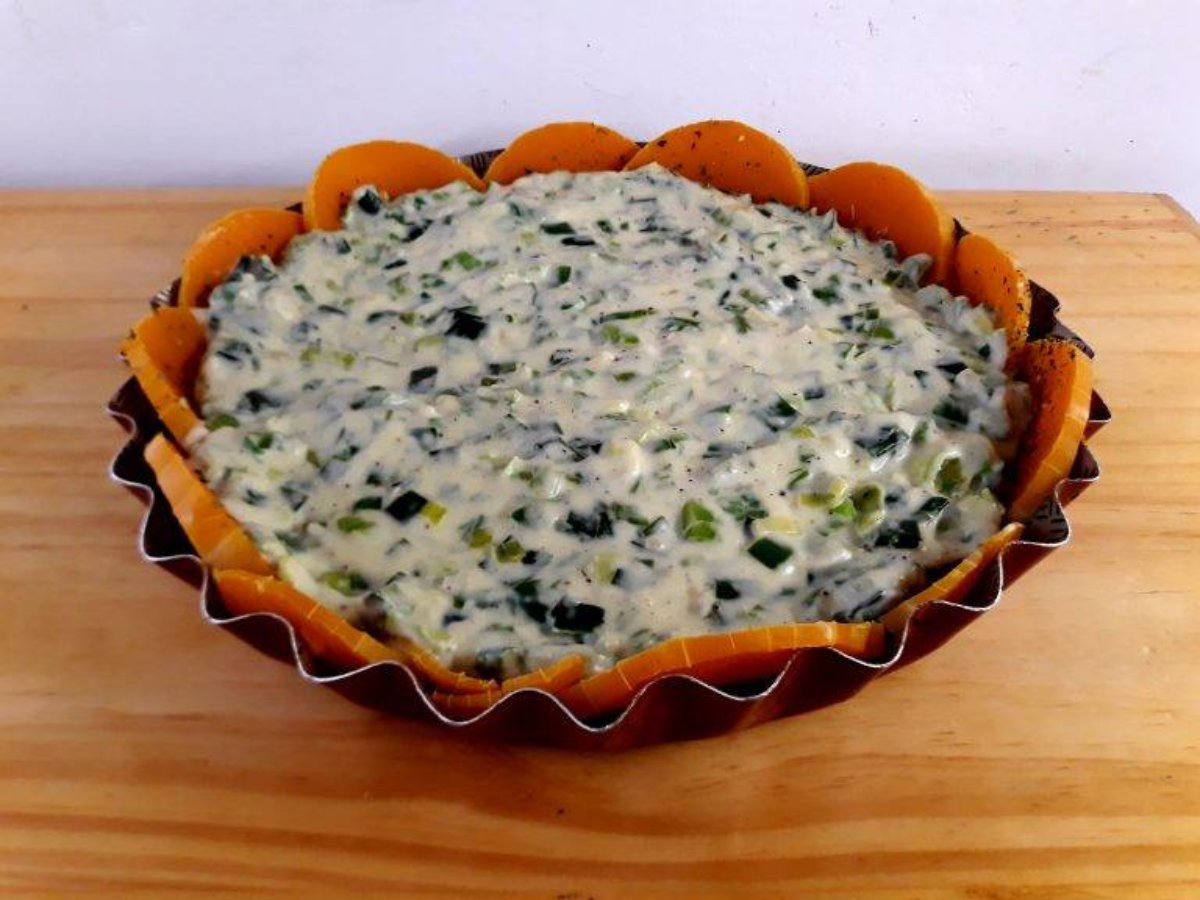 Tarta de puerros a la crema con ‘masa’ de zapallo