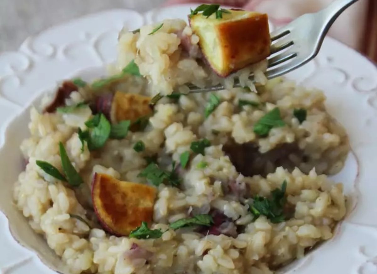 Risotto de boniato asado y ajo