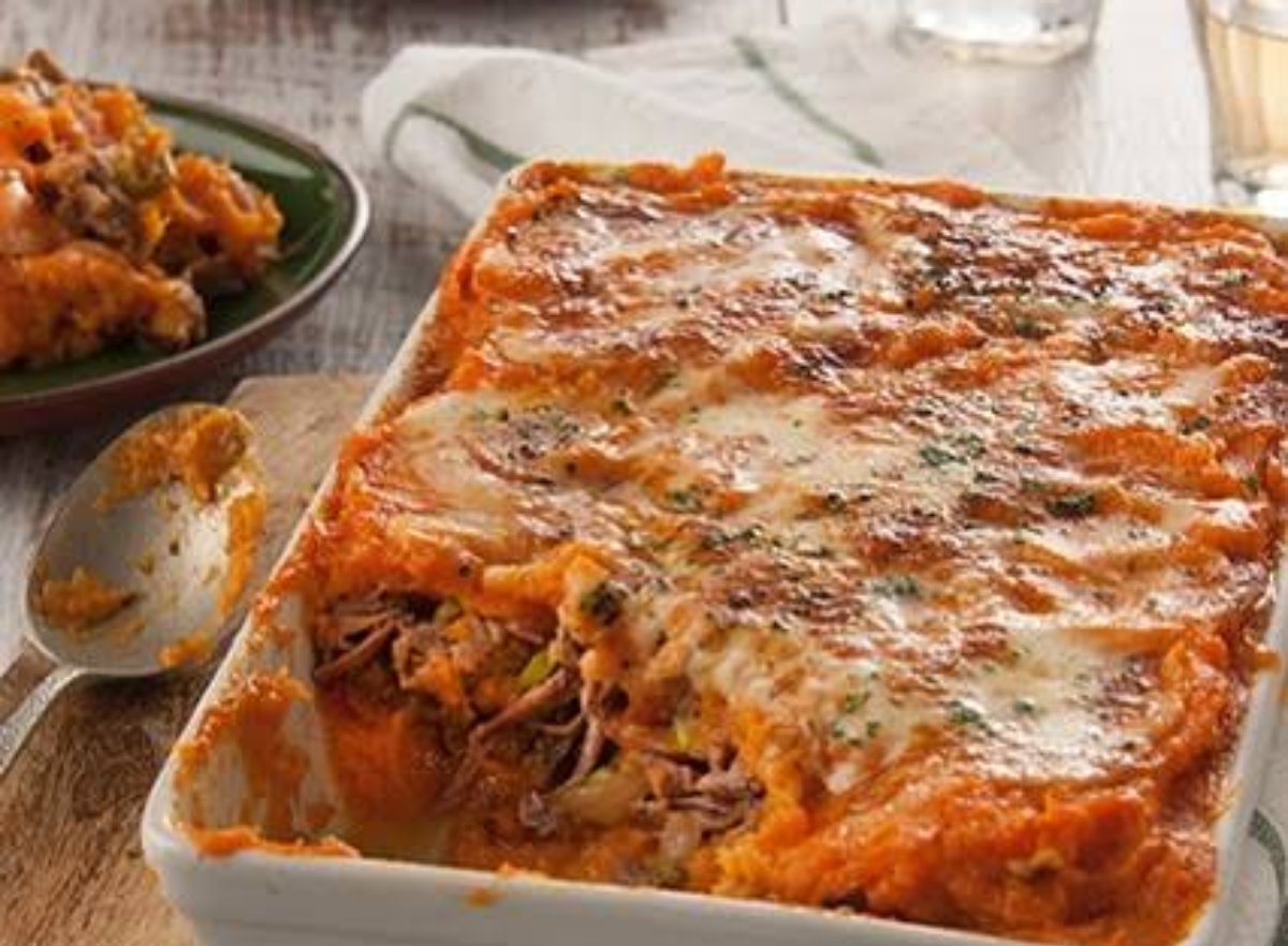 Ternera picada con calabaza y queso gratinado